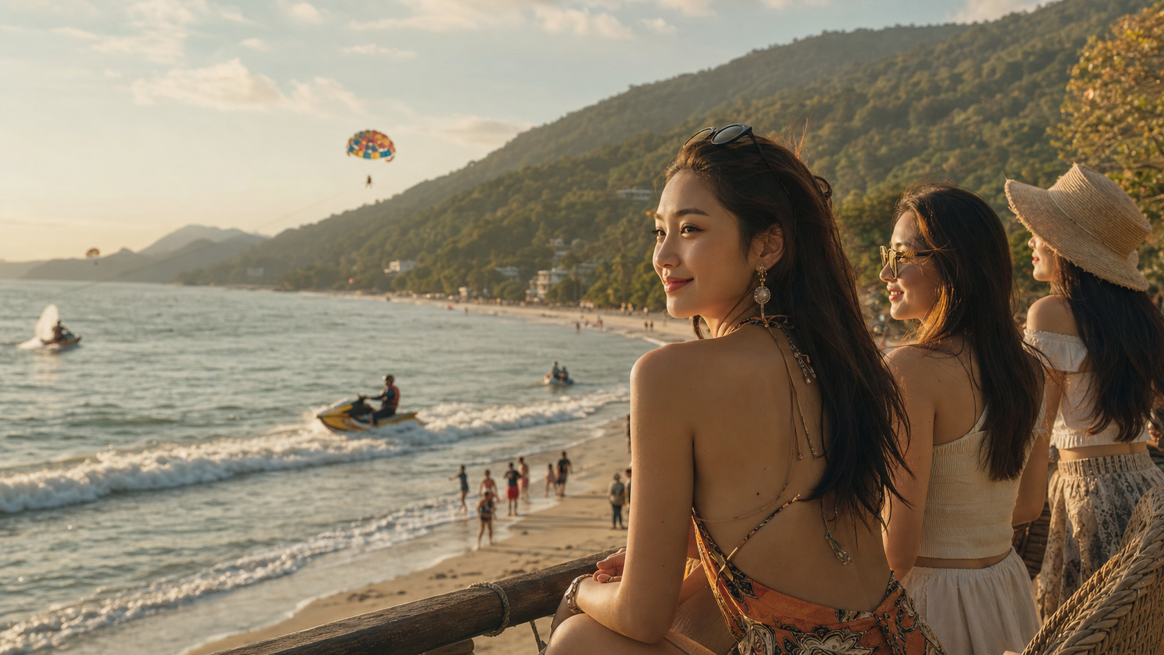 Batu Ferringhi beach with friends, jet ski and parasailing